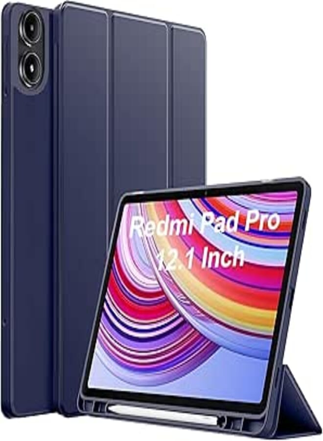 Muzz Trifold Flip Cover Case for Redmi Pad Pro 5G 12.1 inch Tablet, Auto Sleep Wake, with Pen Holder (Blue)